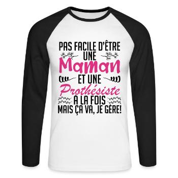 pas facile d'être une maman et une Prothésiste. - T-shirt baseball manches longues Homme - blanc/noir - Devant - Nik (191cm)