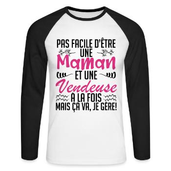 pas facile d'être une maman et une Vendeuse. - T-shirt baseball manches longues Homme - blanc/noir - Devant - Nik (191cm)