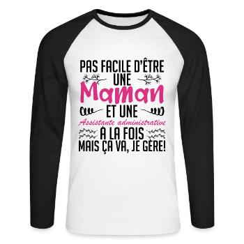 d'être une maman et une Assistante administrative. - T-shirt baseball manches longues Homme - blanc/noir - Devant - Nik (191cm)