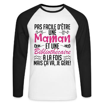 pas facile d'être une maman et une Bibliothécaire. - T-shirt baseball manches longues Homme - blanc/noir - Devant - Nik (191cm)