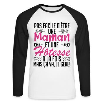 pas facile d'être une maman et une Hôtesse. - T-shirt baseball manches longues Homme - blanc/noir - Devant - Nik (191cm)
