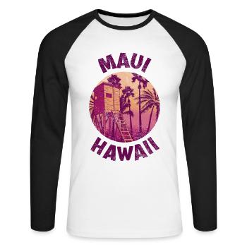 Retro-kunst Von Maui Hawaii Surfen Für 70er Jahre - Unisex Baseballshirt langarm - Weiß/Schwarz - Vorne - Nik (191cm)