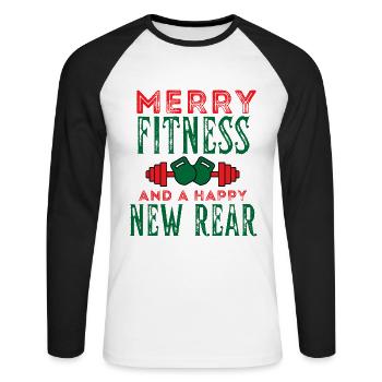 Fröhliche Fitness und ein glücklicher neuer hinterer Spaßurlaub - Unisex Baseballshirt langarm - Weiß/Schwarz - Vorne - Nik (191cm)