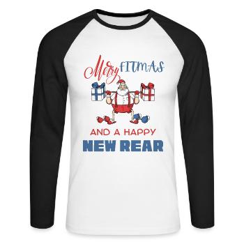 Joyeux Fitmas et joyeux nouveau gymnase de Noël drôle arrière - T-shirt baseball manches longues Homme - blanc/noir - Devant - Nik (191cm)