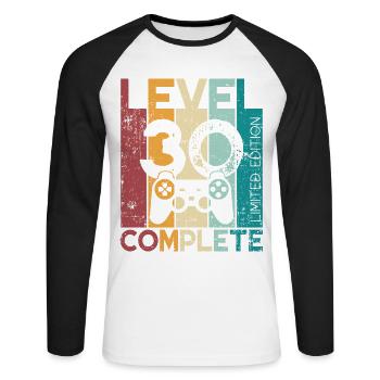 30 anniversaire Niveau 30 Cadeau complet de 30 ans - T-shirt baseball manches longues Homme - blanc/noir - Devant - Nik (191cm)