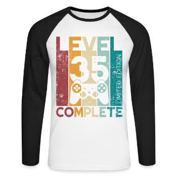 35 anniversaire Niveau 35 Cadeau complet de 35 ans - T-shirt baseball manches longues Homme - blanc/noir - Devant - Nik (191cm)