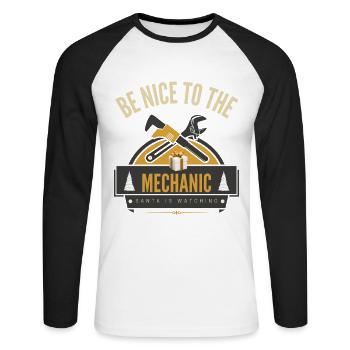 Soyez gentil avec le mécanicien que le Père Noël regarde - T-shirt baseball manches longues Homme - blanc/noir - Devant - Nik (191cm)