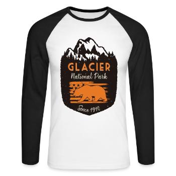 Glacier National Park US Flagge Grizzly Bear - Unisex Baseballshirt langarm - Weiß/Schwarz - Vorne - Nik (191cm)