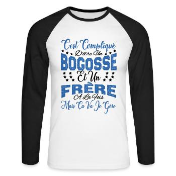 c'est compliqué d'être un Bogosse et un Frère. - T-shirt baseball manches longues Homme - blanc/noir - Devant - Nik (191cm)