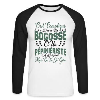 c'est compliqué être un Bogosse et un Pépiniériste - T-shirt baseball manches longues Homme - blanc/noir - Devant - Nik (191cm)