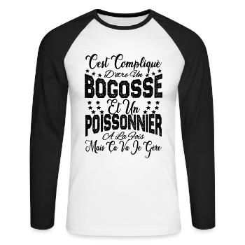 c'est compliqué dêtre un Bogosse et un Poissonnier - T-shirt baseball manches longues Homme - blanc/noir - Devant - Nik (191cm)