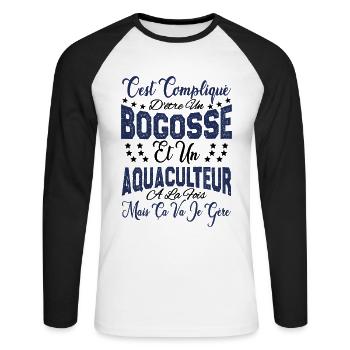 c'est compliqué être un Bogosse et un Aquaculteur. - T-shirt baseball manches longues Homme - blanc/noir - Devant - Nik (191cm)