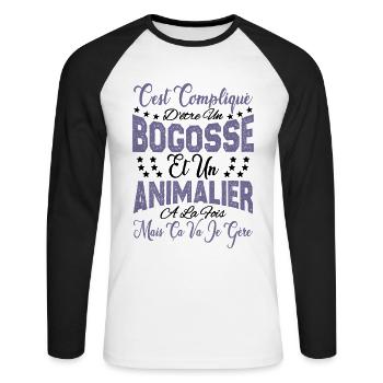 c'est compliqué d'être un Bogosse et un Animalier. - T-shirt baseball manches longues Homme - blanc/noir - Devant - Nik (191cm)