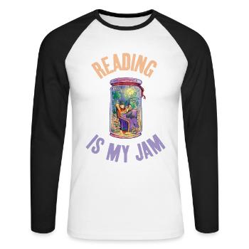 Reading is my jam cool art for - Unisex Long Sleeve Baseball T-Shirt - white/black - Front - Nik (191cm)