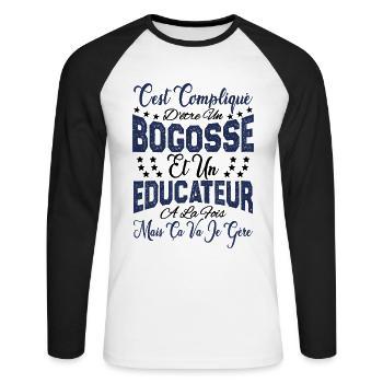 c'est compliqué d'être un Bogosse et un Educateur. - T-shirt baseball manches longues Homme - blanc/noir - Devant - Nik (191cm)