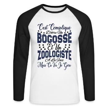 c'est compliqué d'être un Bogosse et un Zoologiste - T-shirt baseball manches longues Homme - blanc/noir - Devant - Nik (191cm)