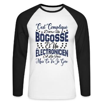 compliqué d'être un Bogosse et un électronicien. - T-shirt baseball manches longues Homme - blanc/noir - Devant - Nik (191cm)