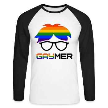Pour les joueurs et les gaymers - T-shirt baseball manches longues Homme - blanc/noir - Devant - Nik (191cm)
