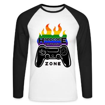 Pour les joueurs et les gaymers - T-shirt baseball manches longues Homme - blanc/noir - Devant - Nik (191cm)