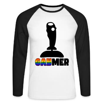 Pour les joueurs et les gaymers - T-shirt baseball manches longues Homme - blanc/noir - Devant - Nik (191cm)