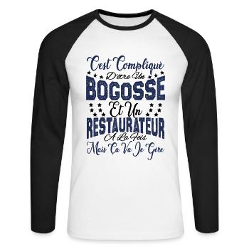 c'est compliqué être un Bogosse et un Restaurateur - T-shirt baseball manches longues Homme - blanc/noir - Devant - Nik (191cm)