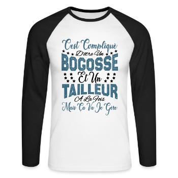 c'est compliqué d'être un Bogosse et un Tailleur. - T-shirt baseball manches longues Homme - blanc/noir - Devant - Nik (191cm)
