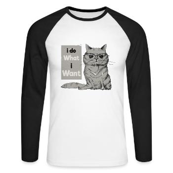 Mit Katzen Ist Das Leben Besser. Ich Mache, Was - Unisex Baseballshirt langarm - Weiß/Schwarz - Vorne - Nik (191cm)