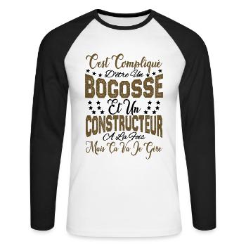 c'est compliqué être un Bogosse et un Constructeur - T-shirt baseball manches longues Homme - blanc/noir - Devant - Nik (191cm)