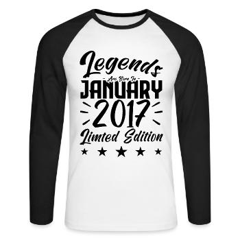 Geboren im Januar 2017. Geburtstagsgeschenk. - Unisex Baseballshirt langarm - Weiß/Schwarz - Vorne - Nik (191cm)
