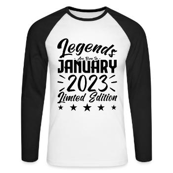 Naissance En Janvier 2023. Cadeau d'anniversaire. - T-shirt baseball manches longues Homme - blanc/noir - Devant - Nik (191cm)
