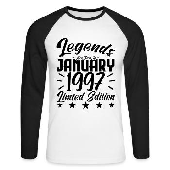 Naissance En Janvier 1997. Cadeau d'anniversaire. - T-shirt baseball manches longues Homme - blanc/noir - Devant - Nik (191cm)