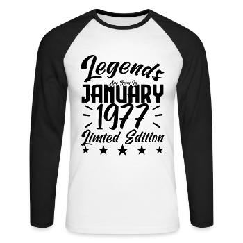 Naissance En Janvier 1977. Cadeau d'anniversaire. - T-shirt baseball manches longues Homme - blanc/noir - Devant - Nik (191cm)