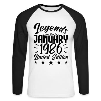 Naissance En Janvier 1986. Cadeau d'anniversaire. - T-shirt baseball manches longues Homme - blanc/noir - Devant - Nik (191cm)