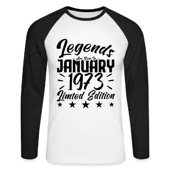 Naissance En Janvier 1973. Cadeau d'anniversaire. - T-shirt baseball manches longues Homme - blanc/noir - Devant - Nik (191cm)