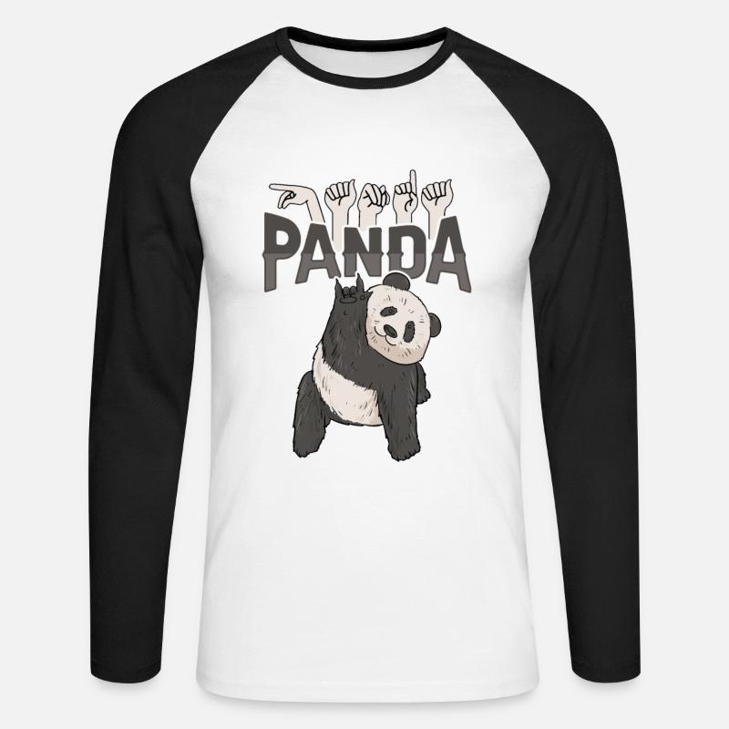 ILY Panda ASL viittomakieli - Miesten pitkähihainen baseballpaita - valkoinen/musta