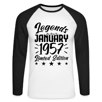Naissance En Janvier 1957. Cadeau d'anniversaire. - T-shirt baseball manches longues Homme - blanc/noir - Devant - Nik (191cm)