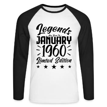 Naissance En Janvier 1960. Cadeau d'anniversaire. - T-shirt baseball manches longues Homme - blanc/noir - Devant - Nik (191cm)