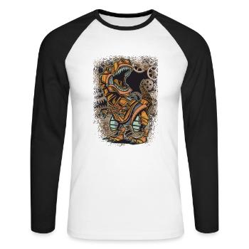 Dino Steampunk Drei Rex T Rex Dinosaurier - Unisex Baseballshirt langarm - Weiß/Schwarz - Vorne - Nik (191cm)