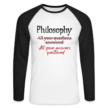 Philosophical Questions Design for Philosophers - Unisex Long Sleeve Baseball T-Shirt - white/black - Front - Nik (191cm)