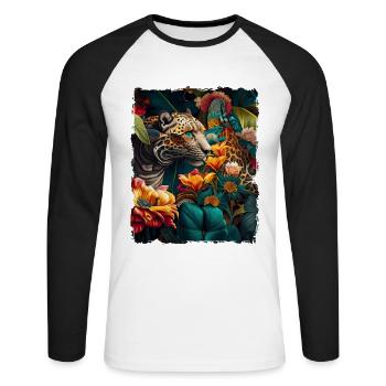 Leopard Blumen - Unisex Baseballshirt langarm - Weiß/Schwarz - Vorne - Nik (191cm)