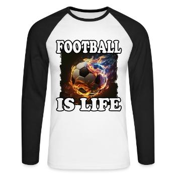 Le football est la vie Football Flammes de feu - T-shirt baseball manches longues Homme - blanc/noir - Devant - Nik (191cm)
