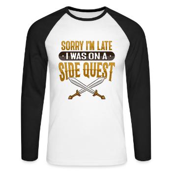 LARP RPG Rollenspiel Design für einen Larper - Unisex Baseballshirt langarm - Weiß/Schwarz - Vorne - Nik (191cm)