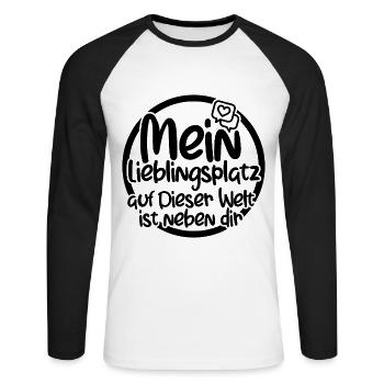Mein Lieblingsplatz auf dieser Welt Valentinstag - Unisex Baseballshirt langarm - Weiß/Schwarz - Vorne - Nik (191cm)