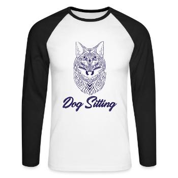 Hundesitting, Hundesitter-Profis, Kunst. - Unisex Baseballshirt langarm - Weiß/Schwarz - Vorne - Nik (191cm)