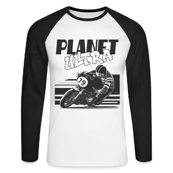 Planet Ultra café racer - T-shirt baseball manches longues Homme - blanc/noir - Devant - Nik (191cm)