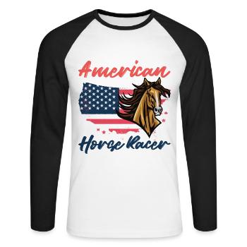 Horse Racing - Reiter Tshirt American Horse Rider - Unisex Baseballshirt langarm - Weiß/Schwarz - Vorne - Nik (191cm)