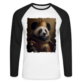 Renaissance Pet Portrait Giant Panda King Crown - Unisex Long Sleeve Baseball T-Shirt - white/black - Front - Nik (191cm)