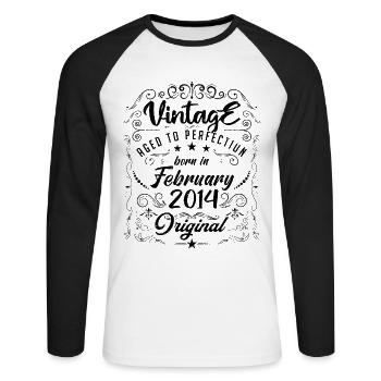 Vintage Born in February 2014 Anniversary February - Unisex Long Sleeve Baseball T-Shirt - white/black - Front - Nik (191cm)