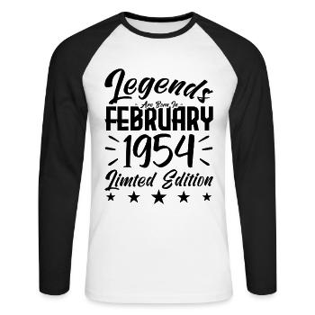 Naissance En Février 1954. Cadeau d'anniversaire. - T-shirt baseball manches longues Homme - blanc/noir - Devant - Nik (191cm)