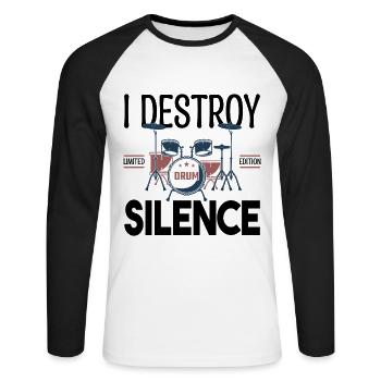 Ich zerstöre das Schweigen. Geschenkschlagzeuger, Geschenkmusiker - Unisex Baseballshirt langarm - Weiß/Schwarz - Vorne - Nik (191cm)